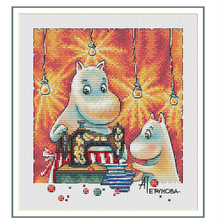 公主绣铺DMC十字绣自配套件纯棉线精准印花套件201012河马裁缝缝