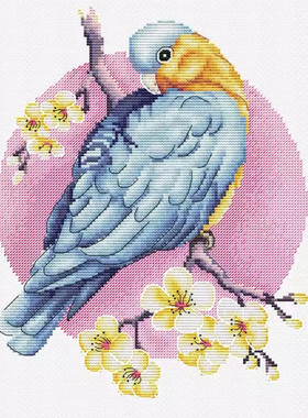 公主绣铺DMC自配套件纯棉线精准印花套件200622黄色花与鹦鹉