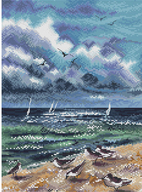 公主绣铺DMC自配套件纯棉线精准印花套件220304沙滩海鸥风景云朵