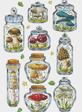 公主绣铺DMC自配套件纯棉线精准印花套件210611瓶子里的蘑菇