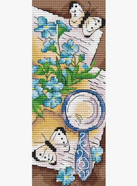 公主绣铺DMC自配十字绣纯棉线精准印花自配套件231108书签-蓝色花