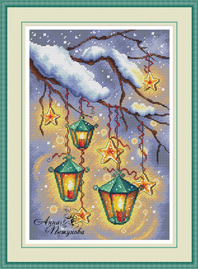 公主绣铺DMC自配套件纯棉线精准印花套件211209树枝上的灯笼绿色