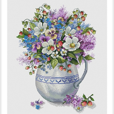 公主绣铺DMC自配套件纯棉线精准印花套件201111草莓小花花瓶