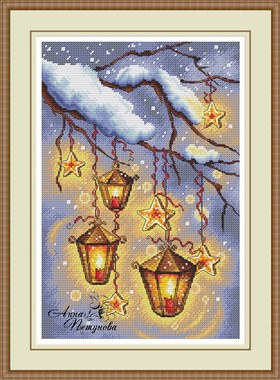 公主绣铺DMC自配套件纯棉线精准印花套件211208树枝上的灯笼黄色