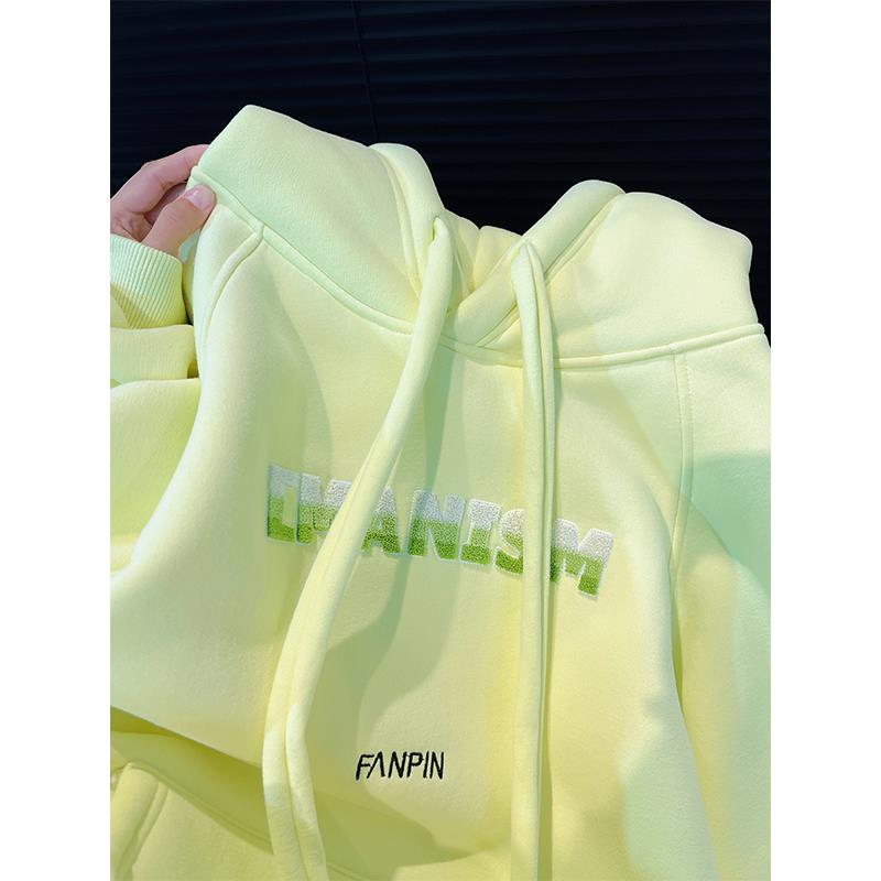 春秋小个子中长版卫衣女薄款2025新款奶油绿设计感小众连帽衫上衣