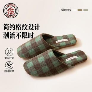 韩版 包头时尚 棉布格子女居家防滑百搭情侣静音牛筋底地板四季 拖鞋