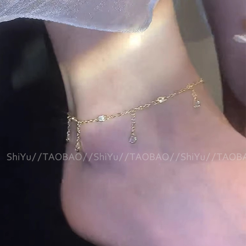 诗娱钛钢不掉色金色水滴脚链轻奢设计高级感个性独特漂亮足链女款