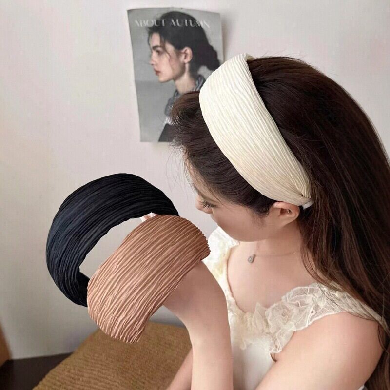 韩系布艺褶皱宽边发箍高颅顶