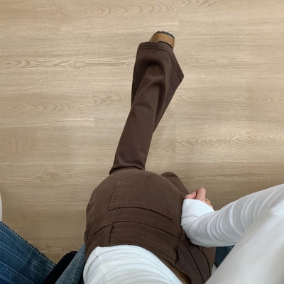 咖啡色弹力修身百搭显瘦微喇叭裤