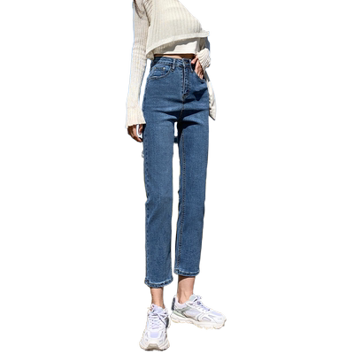 高腰弹力显瘦加绒加厚九分直筒裤