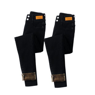 黑色高腰牛仔裤女春秋2024年新款收腹显瘦修身铅笔小脚裤子冬加绒