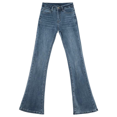 复古高腰微喇修身弹力显瘦喇叭裤