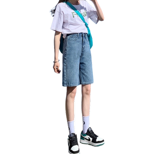 复古牛仔短裤女五分裤夏薄款2026新款高腰显瘦小个子宽松阔腿中裤