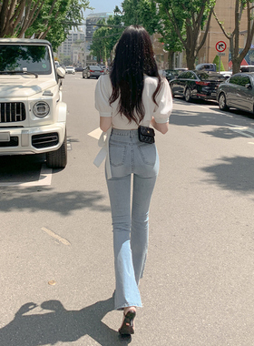 高腰微喇牛仔裤女2024年春秋新款弹力紧身显瘦chic阔腿喇叭裤子潮