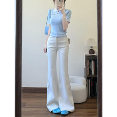 白色美式微喇叭牛仔裤女2025夏季新款辣妹低腰修身阔腿显瘦马蹄裤