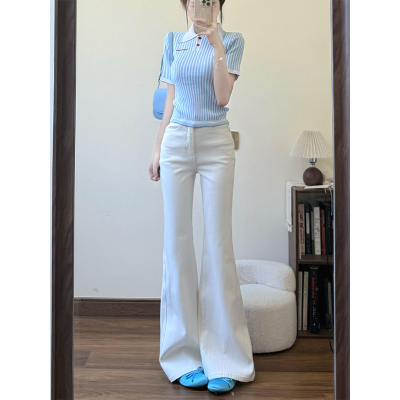 白色美式低腰修身阔腿显瘦马蹄裤