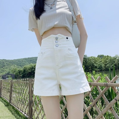 超高腰宽松显瘦百搭弹力阔腿热裤