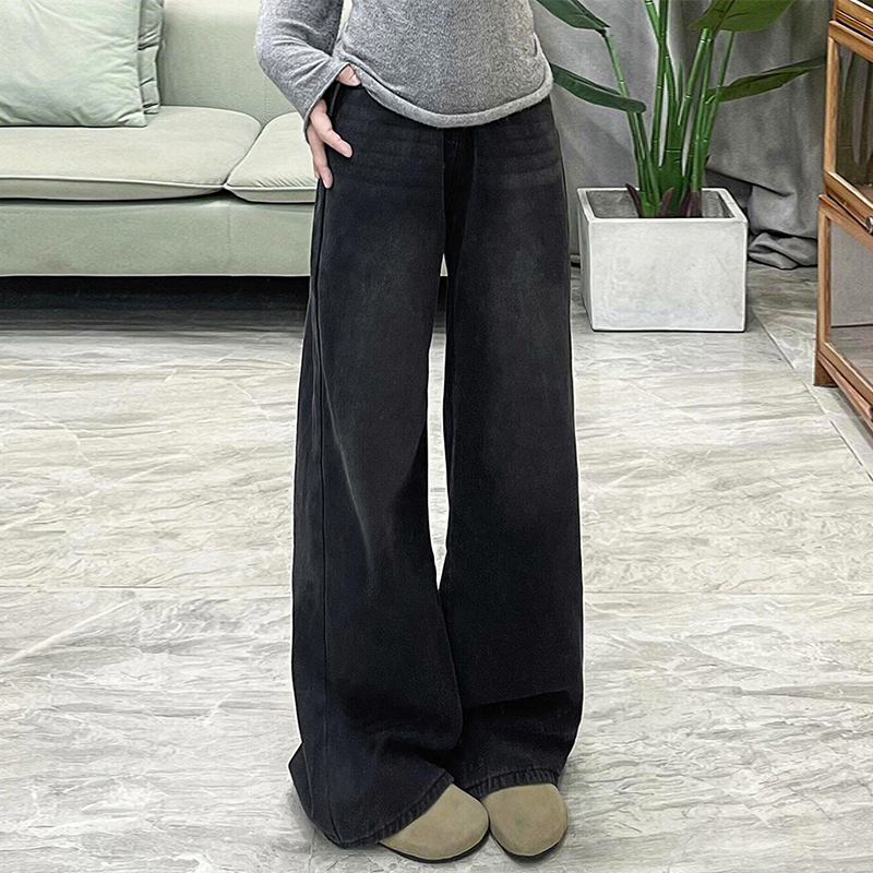 直筒垂感高腰宽松显瘦阔腿拖地裤
