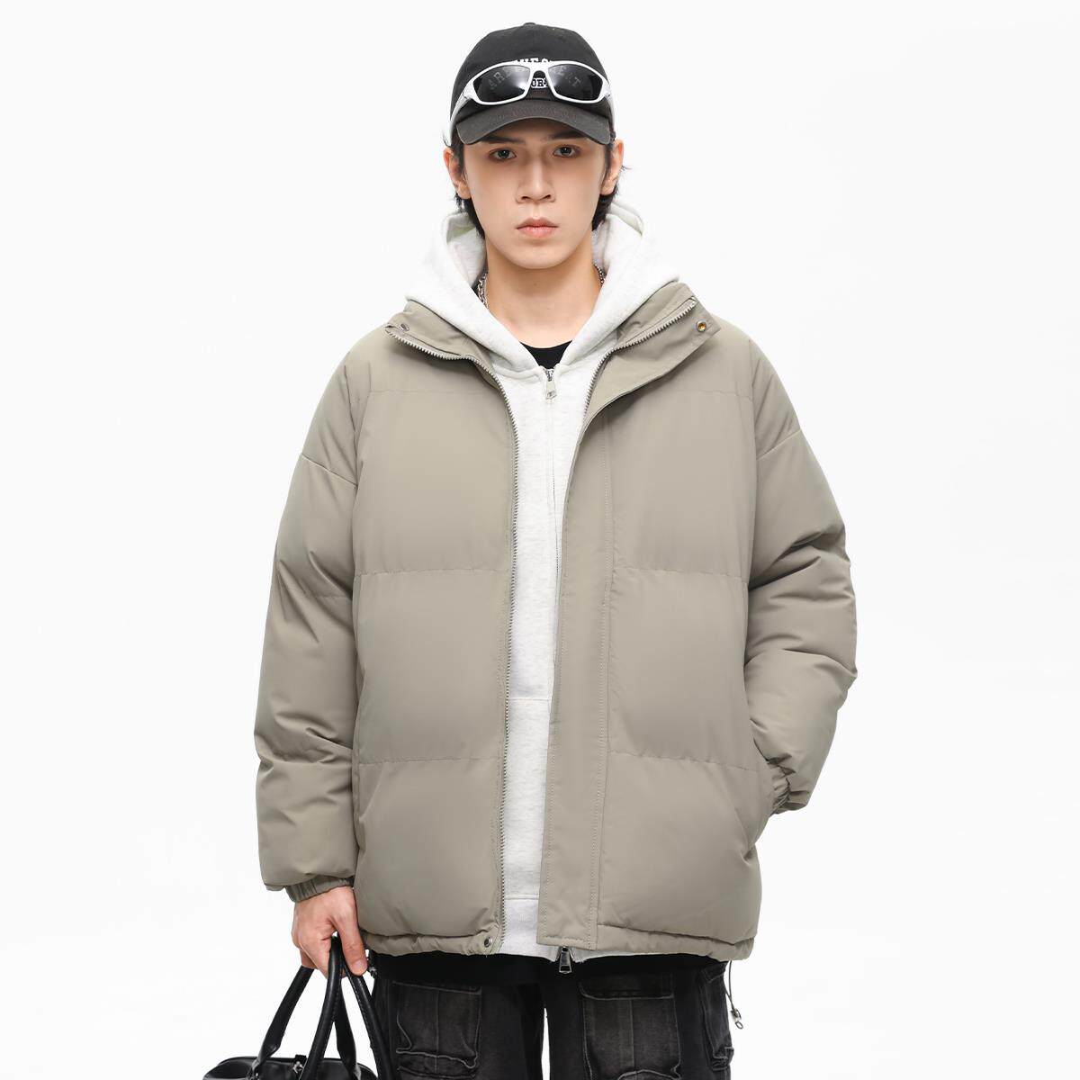 PKL立领男款冬季宽松休闲加厚保暖棉衣外套日系潮流纯色面包服