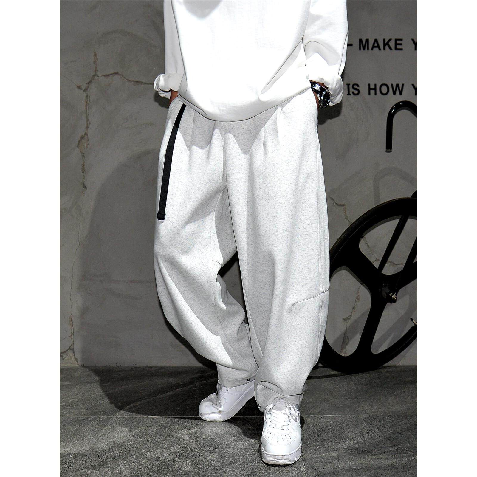 日式休闲帅气宽松阔腿弯刀针织运动裤男士松紧腰百搭直筒灰色运动