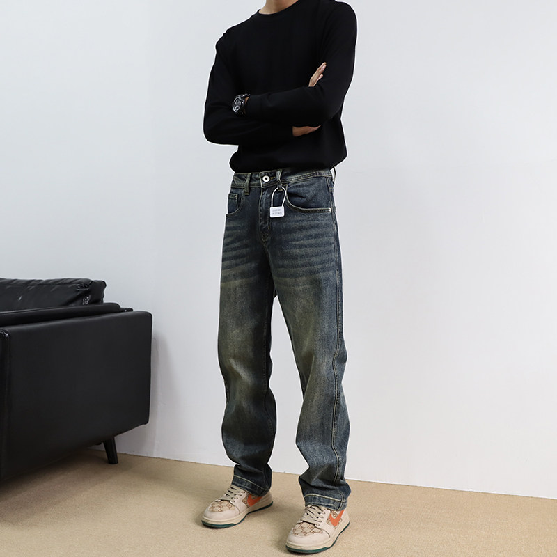 潮牌复古牛仔裤男2026新款宽松水洗裤子男士高端春夏款休闲直筒裤