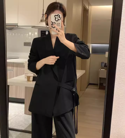 Datzko休闲西装外套腰带款高级感垂感套装西服/西裤宽松