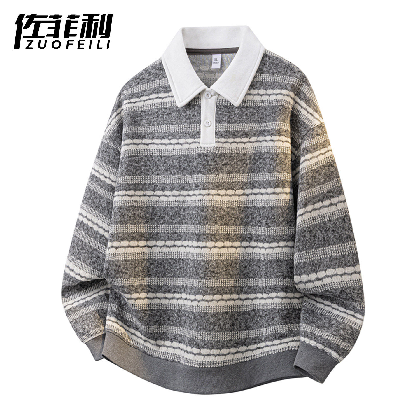 撞色Polo领卫衣男春秋季新款