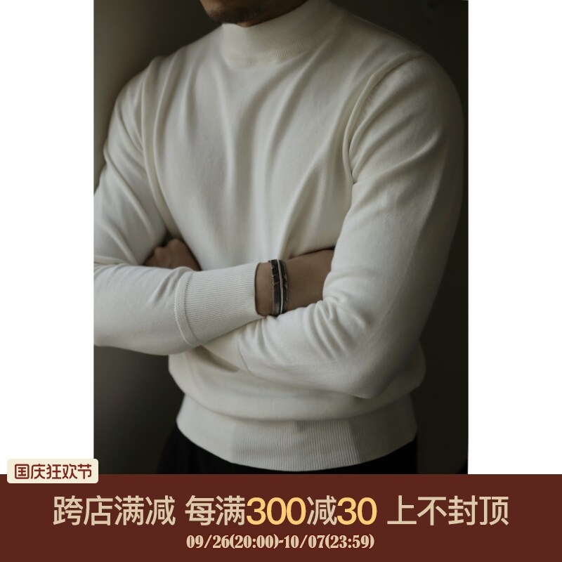 柴米美式复古半高领保暖黑色毛衣男士内搭针织打底衫毛衫阿美咔叽