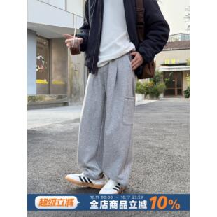 花灰色加绒卫裤保暖男生2026新款秋冬季宽松休闲百搭工装长裤子