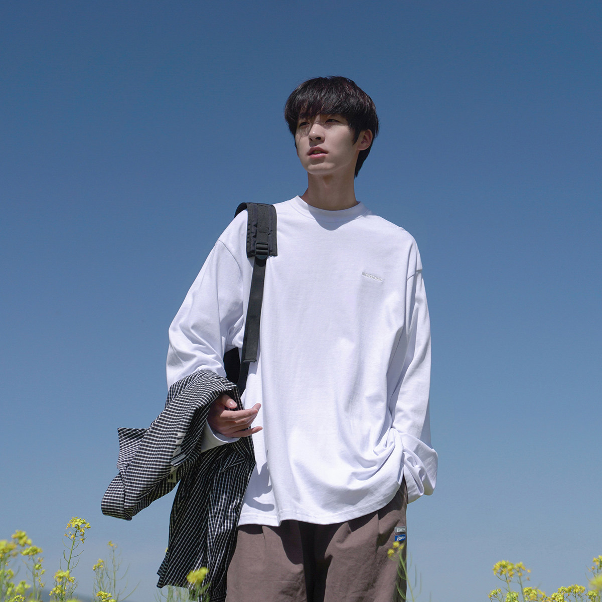 GOGOSOON春秋新款男生t恤长袖打底衫300g重磅青少年宽松上衣潮流