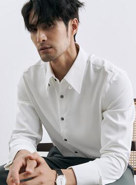 春秋绅士晚宴聚会法式衬衫带袖扣轻奢高级感休闲订婚白色衬衣免烫