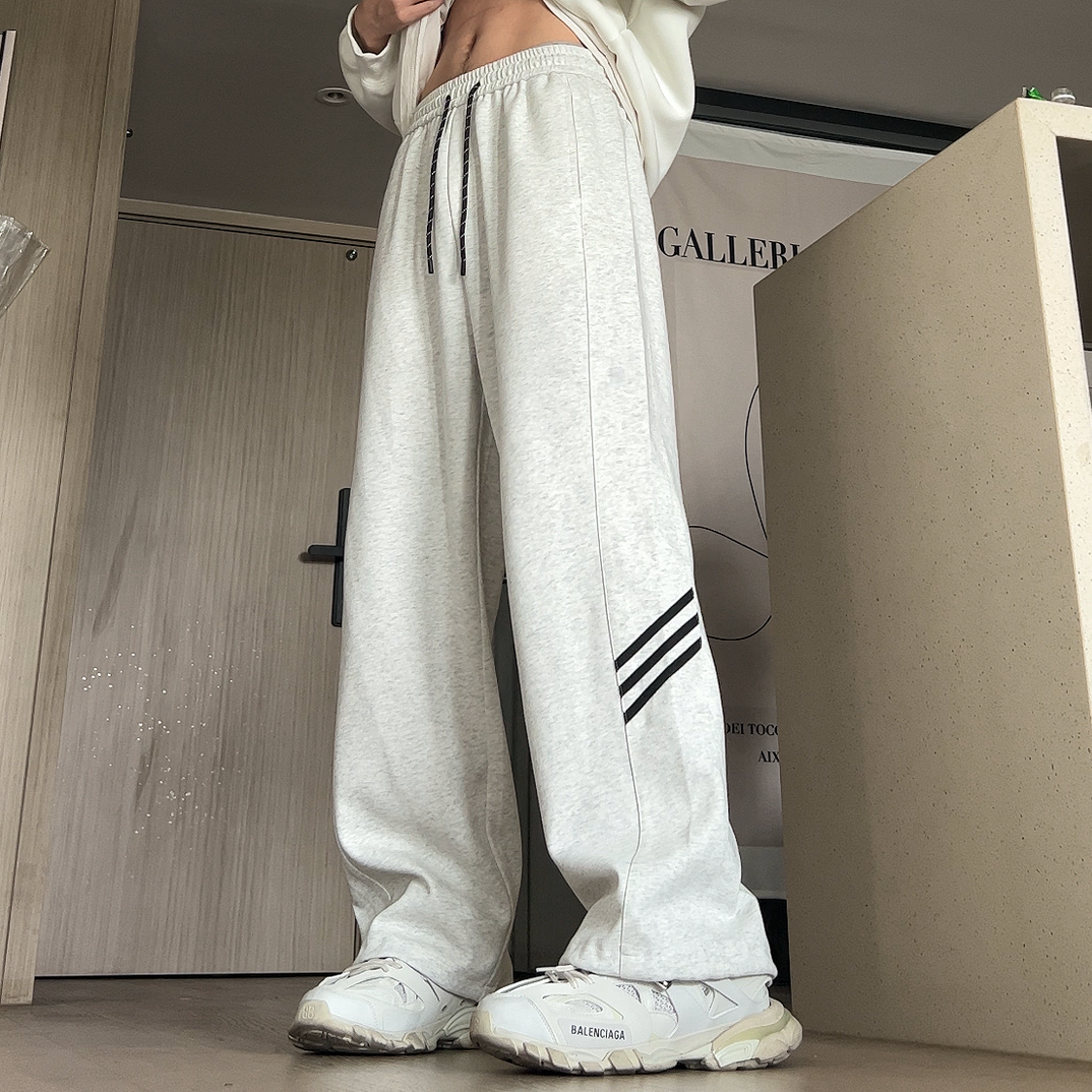 裤子男春秋新款宽松直筒条纹设计感抽绳美式高街卫裤运动休闲长裤