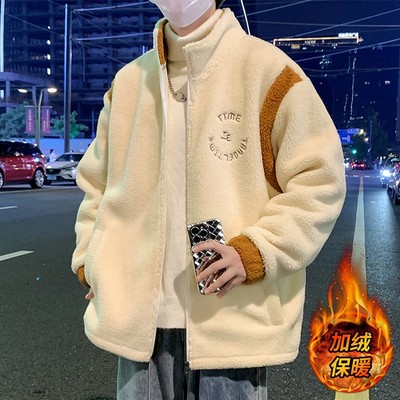 羊羔绒外套男秋冬款加绒加厚休闲摇粒绒夹克男生潮流百搭冬装衣服