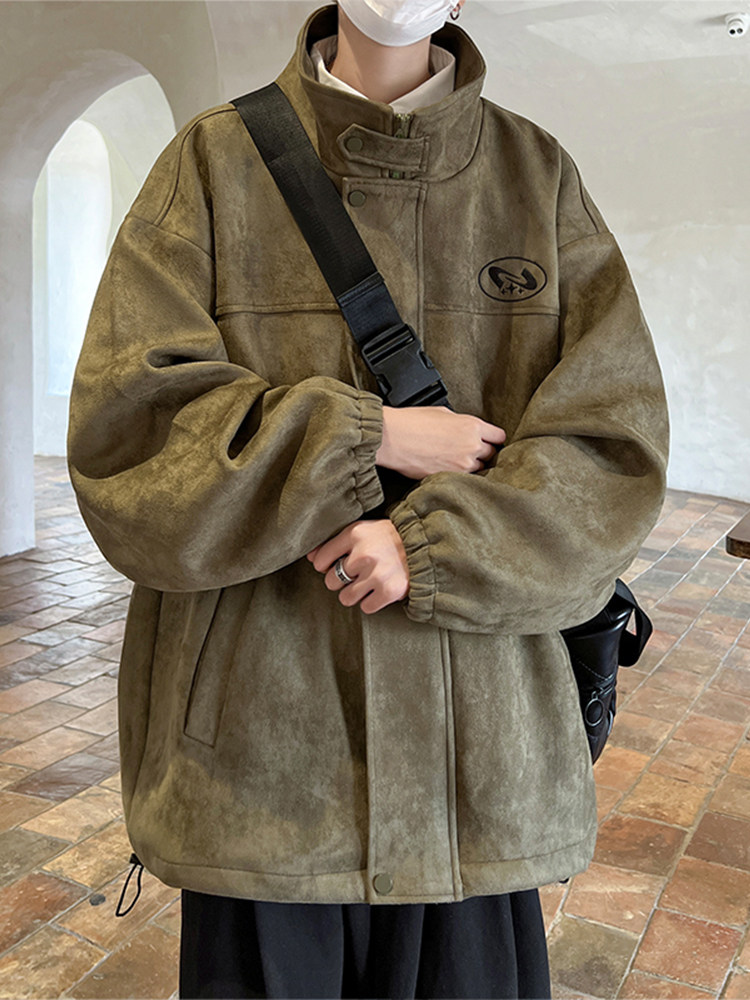 美式麂皮绒外套男春秋2026新款夹棉厚衣服休闲夹克潮牌痞帅高级感