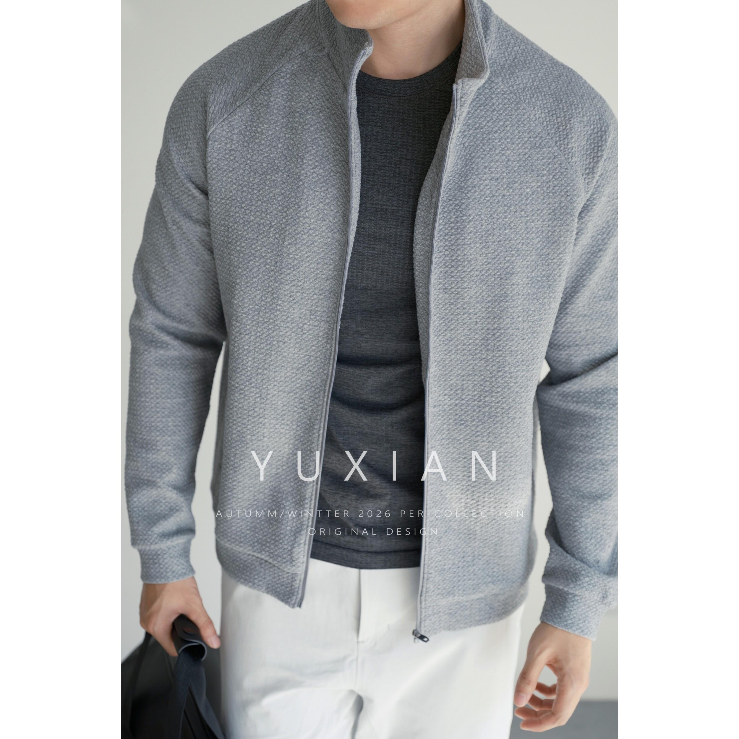 YUXIAN运动双面泡泡肌理立领拉链外套健身棉质休闲速干长袖卫衣男