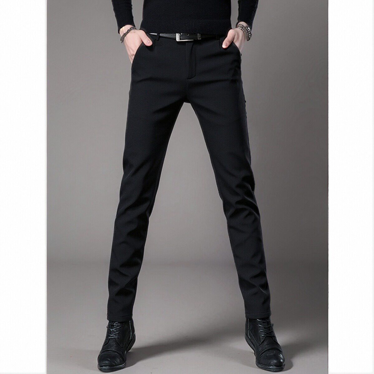 高端韩版西裤男高级感垂感商务秋季新款修身裤子弹力黑色休闲裤男