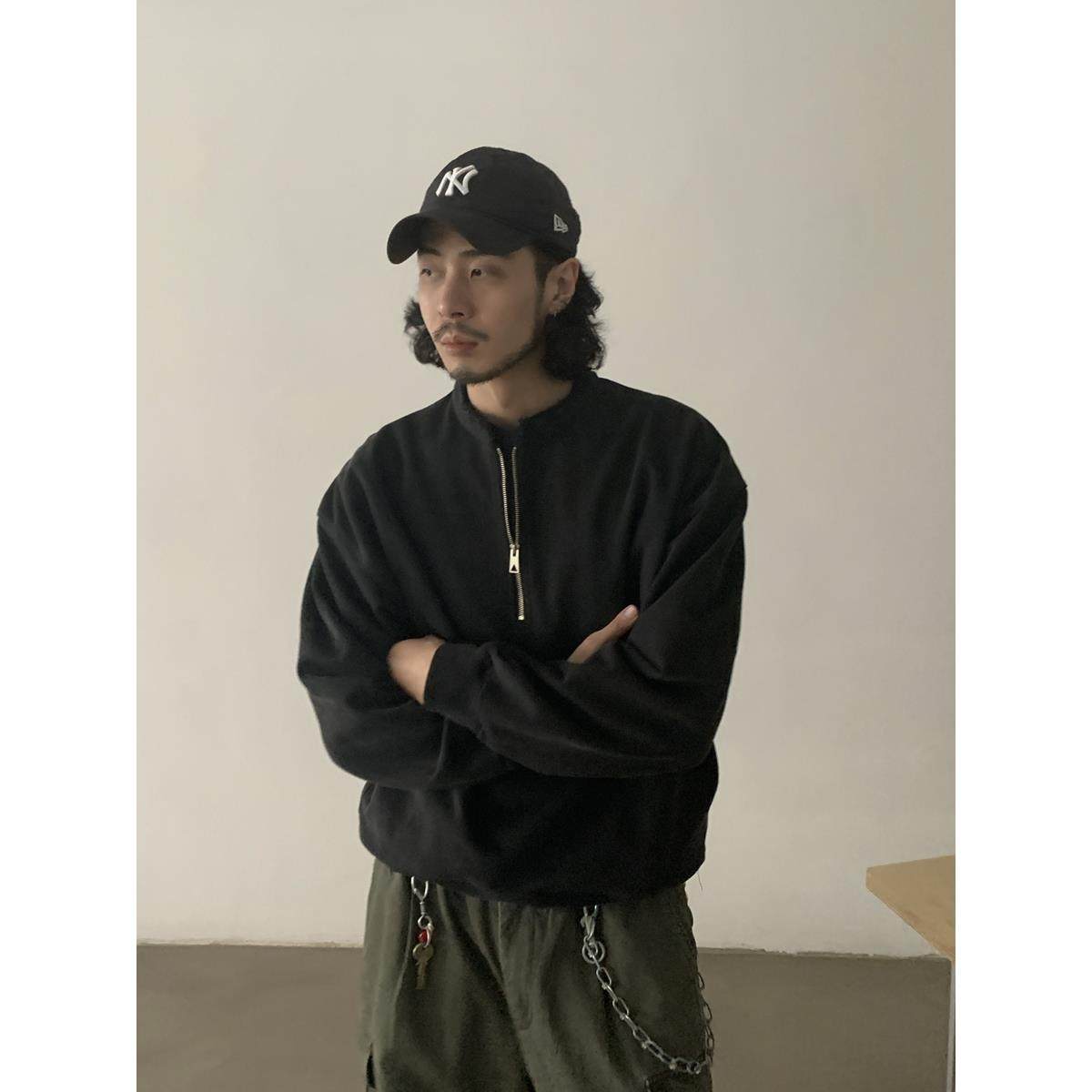 INKNOTS美式复古宽松Boxy短款半拉链卫衣男女休闲套头圆领外套潮