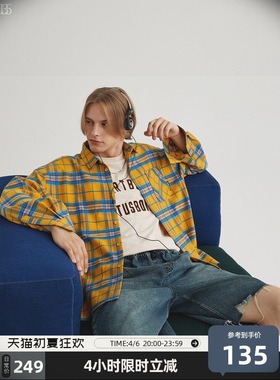 HeartBoon 秋季黄色格子长袖衬衫男友风宽松情侣休闲外套男女潮牌