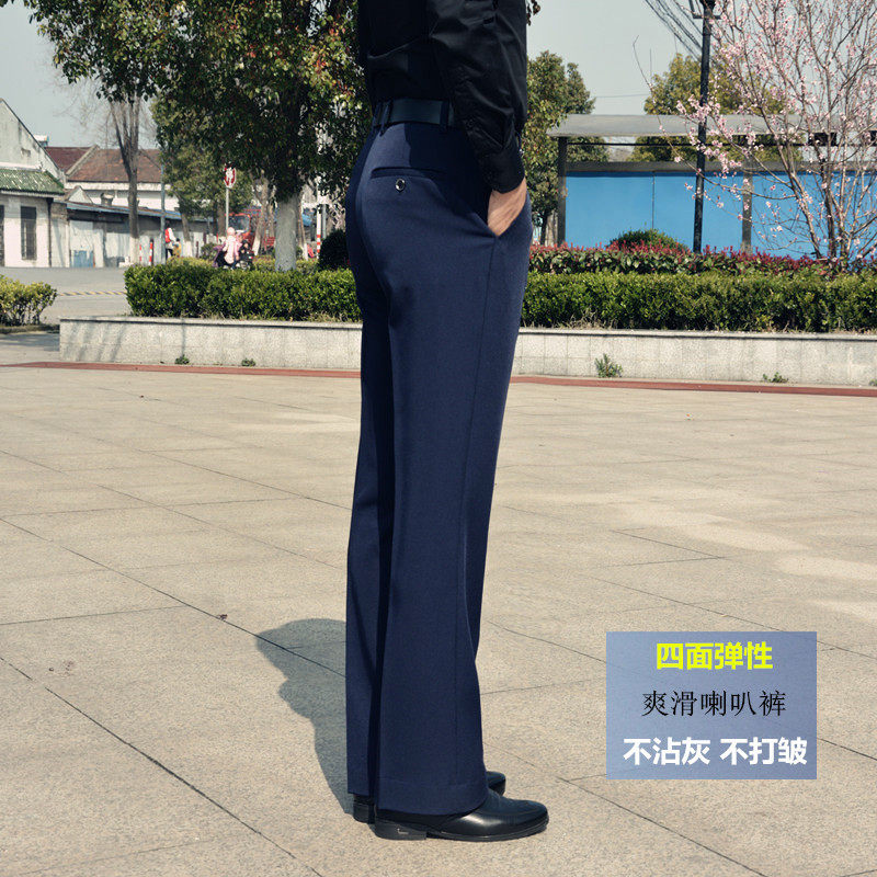 夏天裤子弹力喇叭裤男垂感宽松免烫阔腿裤中年直筒休闲微喇叭西裤