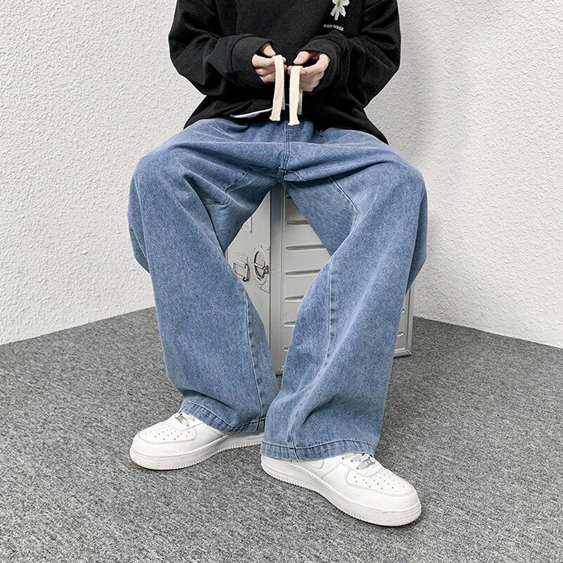 2025新款浅蓝色牛仔裤男春秋直筒宽松休闲裤美式复古水洗阔腿裤子