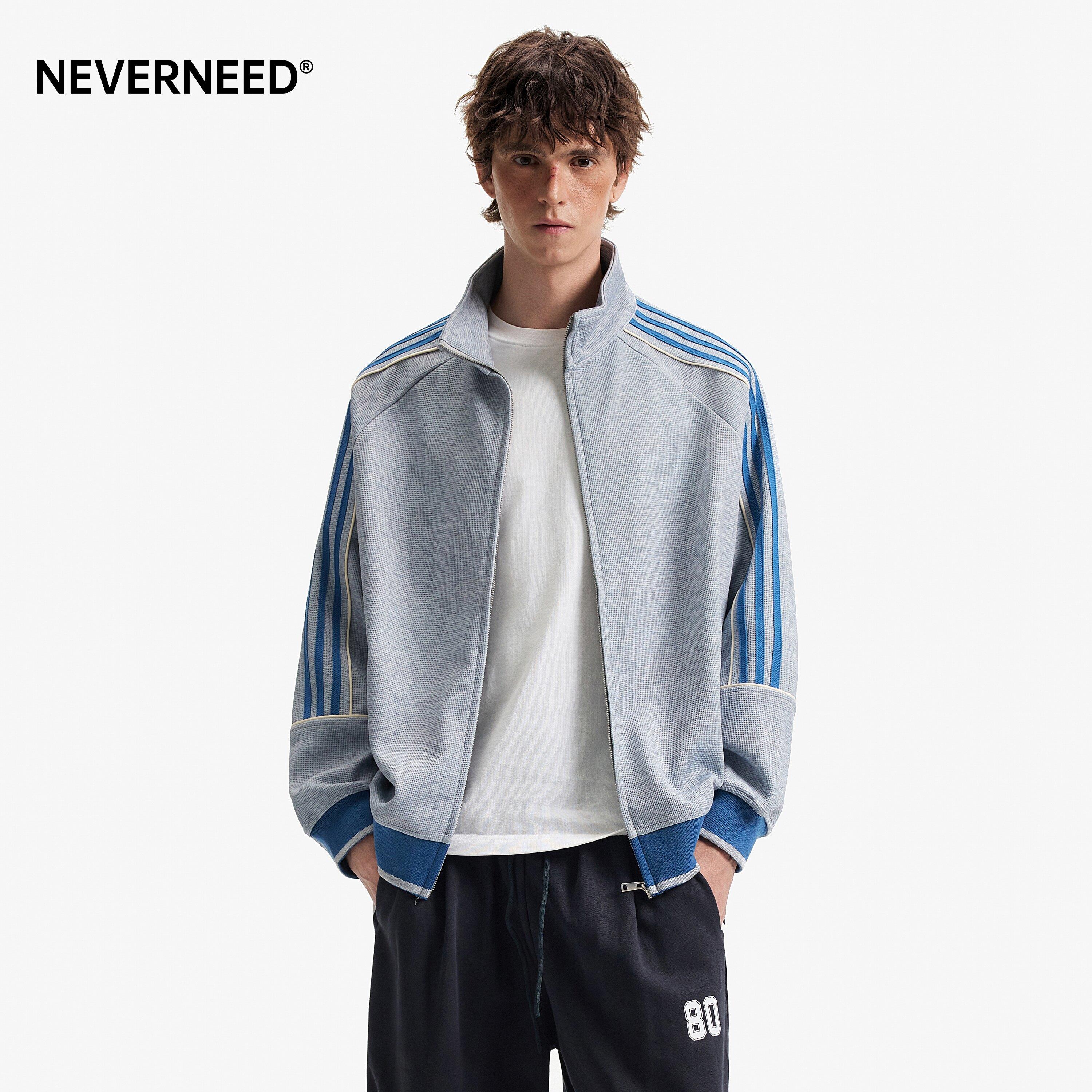 NEVERNEED撞色拼接开衫卫衣男女秋季美式高街情侣休闲运动外套潮