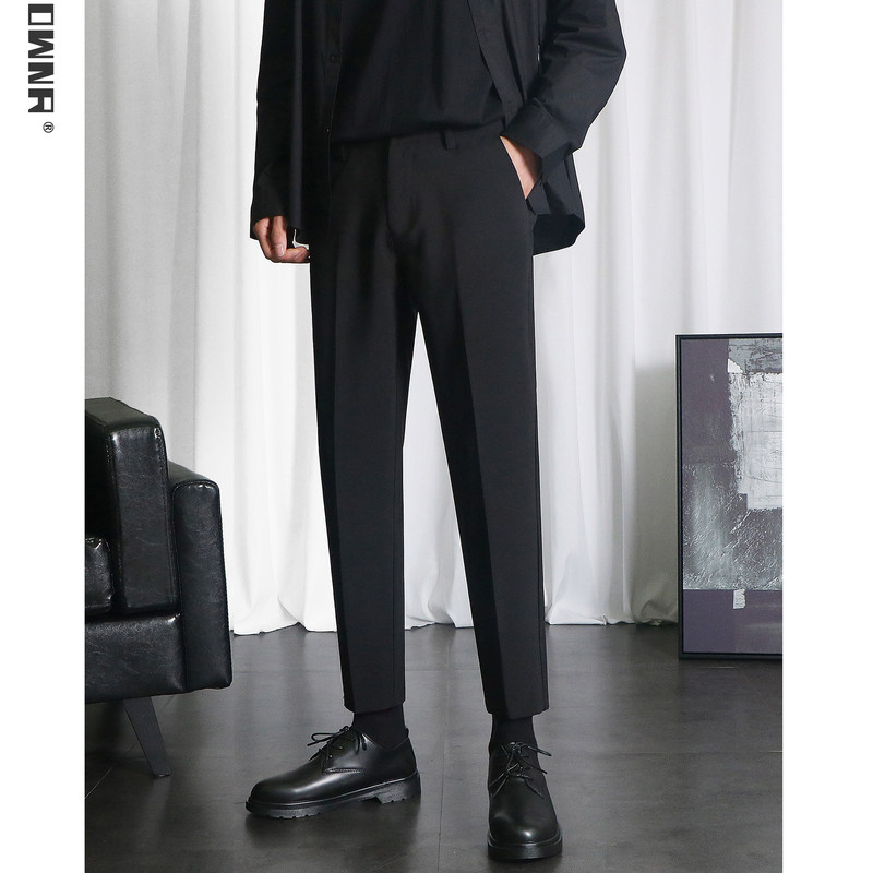 OWNR小西裤男黑色修身直筒九分冰丝休闲裤2025夏季新款垂感西装裤