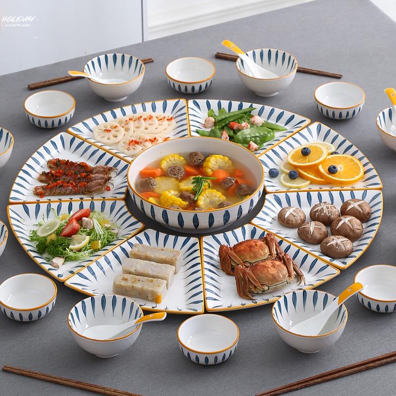 团圆饭餐具年夜饭家庭拼盘套装组合日式陶瓷菜盘子碗过年家用新