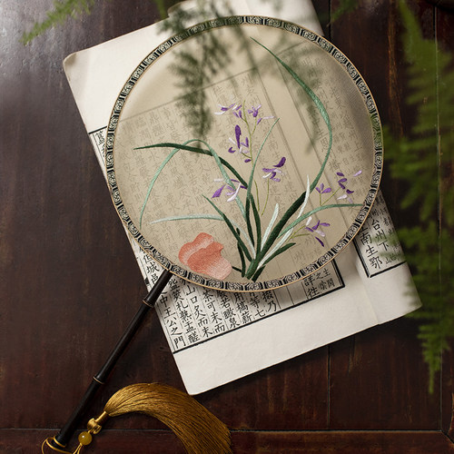 古风刺绣团扇苏绣双面汉服扇子