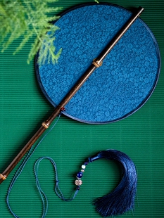 筛月真丝手工花罗团扇中国风长流苏汉服覆古风扇子加长柄折叠腰扇