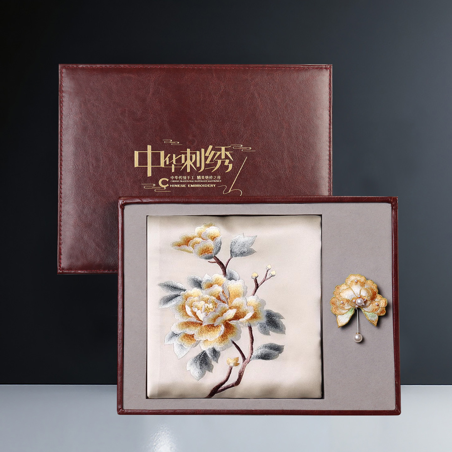 苏绣真丝围巾女母亲节苏绣丝巾送妈妈生日桑蚕丝披肩丝绸刺绣胸针