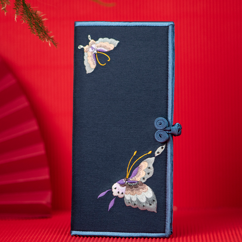 筛月涤纶女复古刺绣手拿包钱包