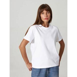 Women cotton T-shirt 欧美纯色棉质圆领短袖百搭休闲宽松T恤女
