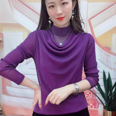 纯色半高领长袖打底衫上衣女