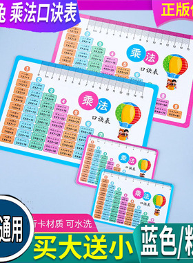任选【咘咘兔】乘法表 口诀卡—粉色/蓝色 买大（14X21CM）送小（7X10CM） PVC九九乘法法钟表卡除法表二年级